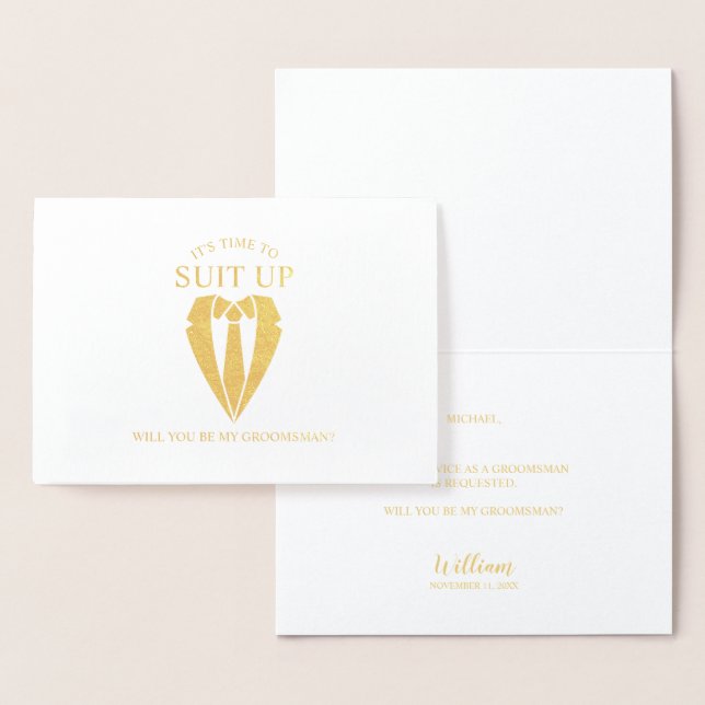 Guld Kostym Personlig Groomsman Frieri Folierat Kort (Display)
