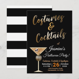 Guld Kostymer & Cocktails Dödskalle Dryck Hallowee Inbjudningar
