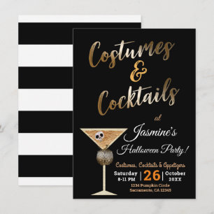 Guld Kostymer & Cocktails Dödskalle Dryck Hallowee Inbjudningar