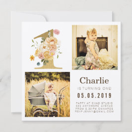 Guld Kraft Foil One 1st Birthday Photo Cards Inbjudningar