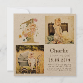 Guld Kraft Foil One 1st Birthday Photo Cards Inbjudningar