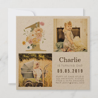 Guld Kraft Foil One 1st Birthday Photo Cards Inbjudningar