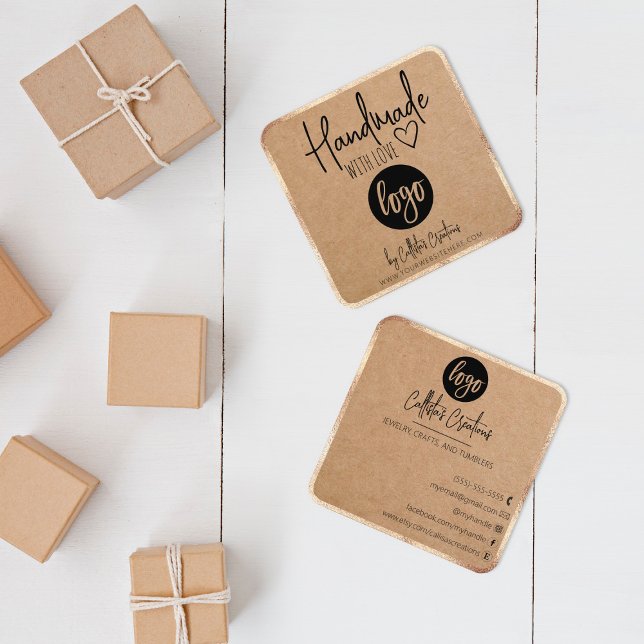 Guld Kraft handgjord med Kärlek Etsy Home Crafter  Fyrkantigt Visitkort (Skapare uppladdad)