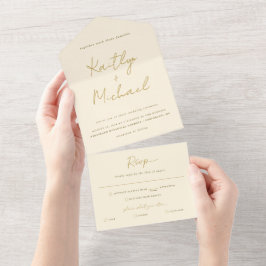 Guld Kräm Bröllop Modern Tear Off RSVP