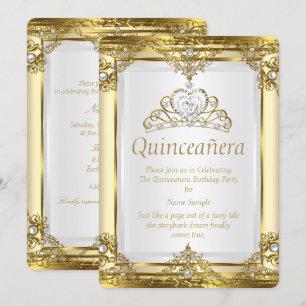 Guld Kräm Vit Pärla Princess Quinceanera Inbjudningar
