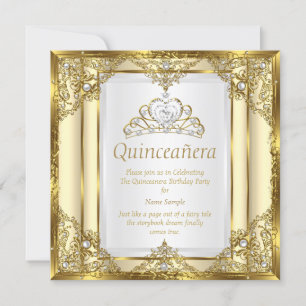 Guld Kräm Vit Pärla Princess Quinceanera Inbjudningar