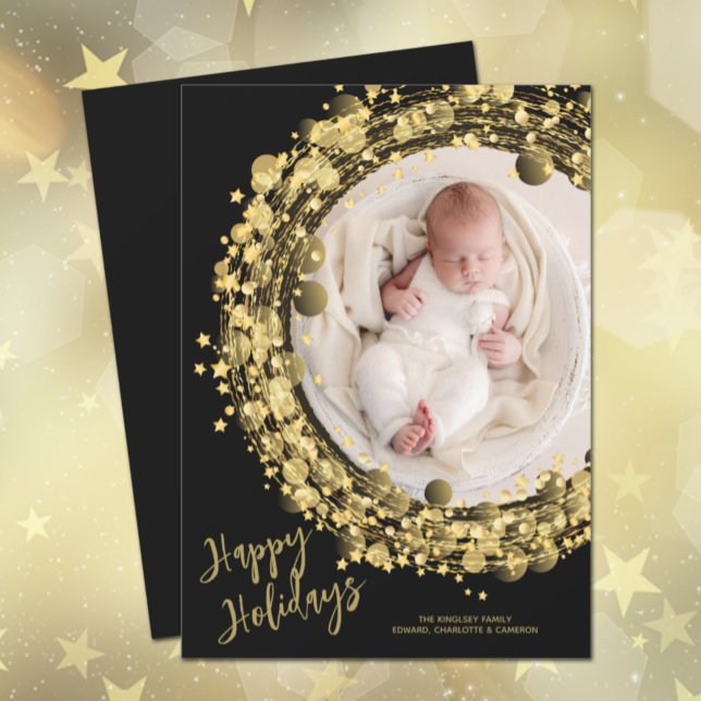 Guld krans på svart fotofoto Lycklig Julkort (Skapare uppladdad)