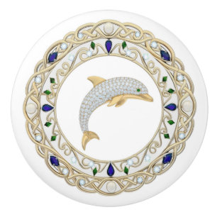 Guld Kristall Delfin 2D-grafik Ocean Hav Marin Knopp