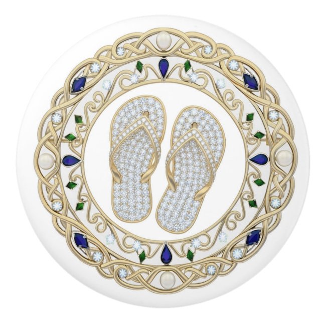 Guld Kristall Flip Flops 2D-grafiska flip-flops-sk Knopp (Framsidan)