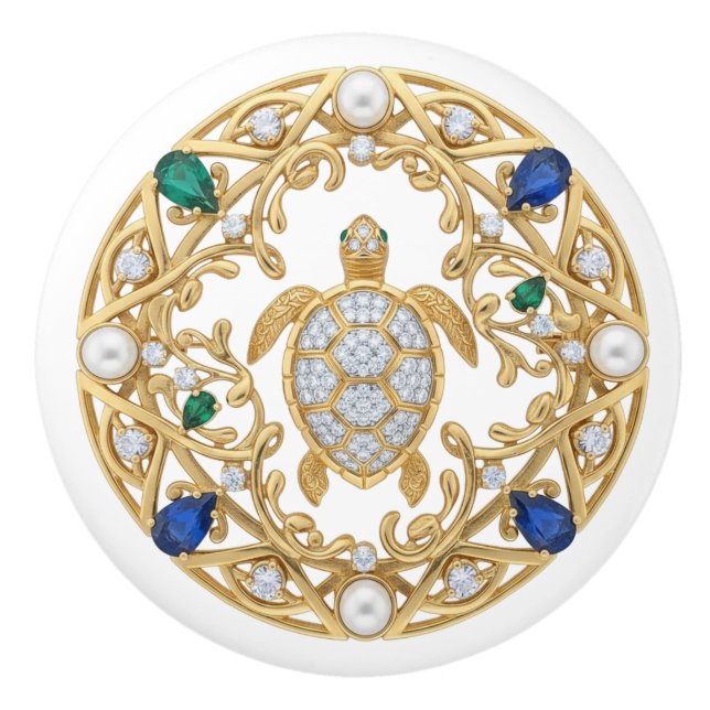 Guld Kristall Havssköldpadda 2D-grafik ädelsten Ha Knopp (Framsidan)