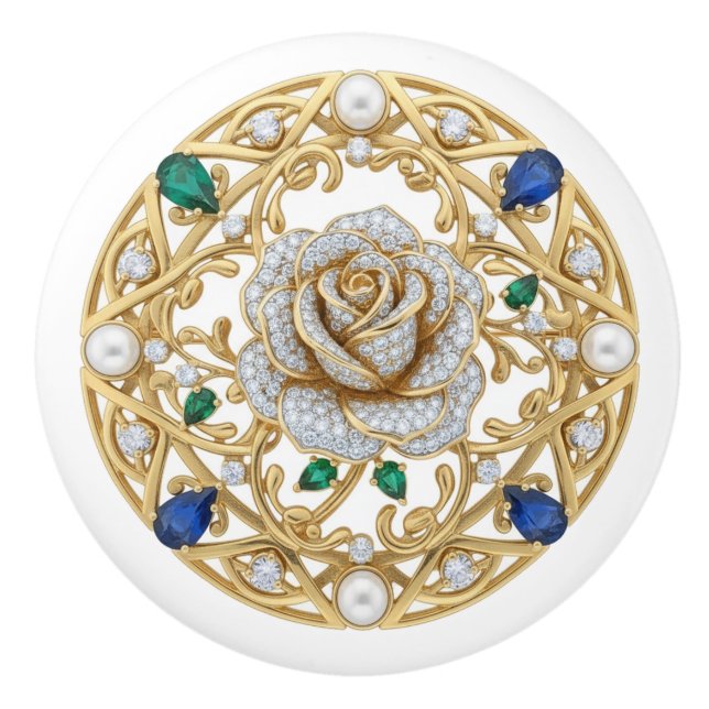 Guld Kristall Ros Blomma Diamant Ädelstenar Grafis Knopp (Framsidan)