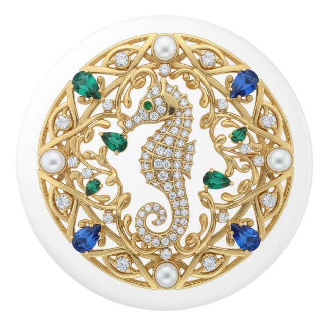 Guld Kristall Sjöhästar 2D-grafik ädelsten Sjöhäst Knopp (Framsidan)