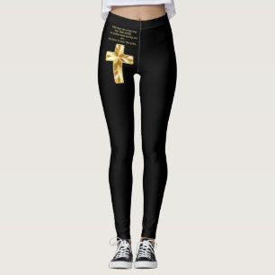 Guld- kristen crucifixkor med roligt ordstäv leggings