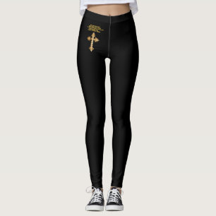 Guld- kristen roligtkor med roligt ordstäv leggings