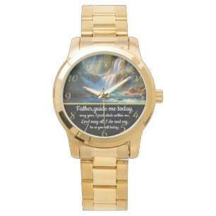 Guld kristen tro kors med Fader, vägled mig   Armbandsur