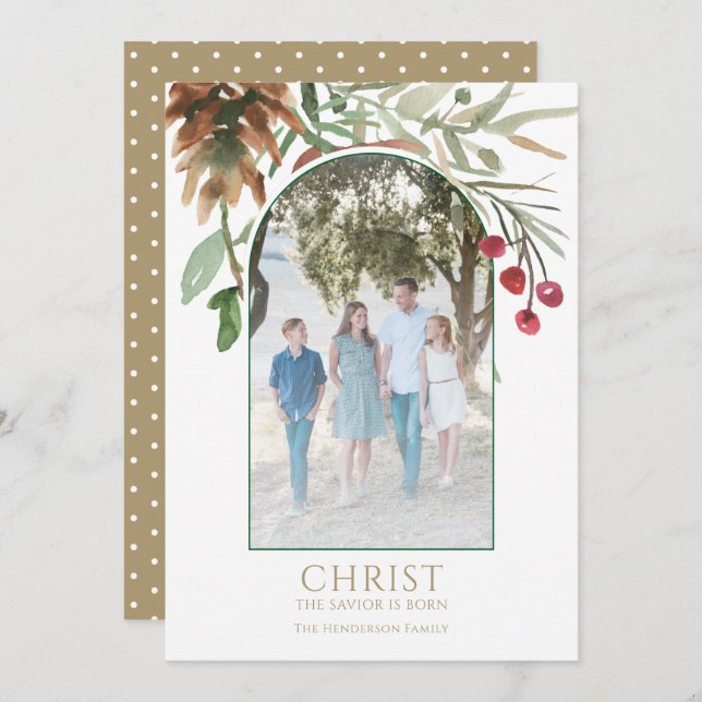 Guld Kristus är född religiös julkort (Fram/baksida)