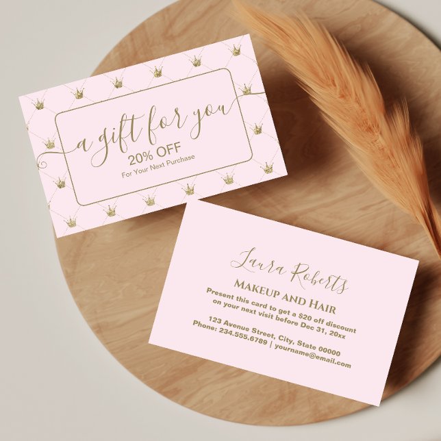 Guld Kron Feminint Luxuöst Rabattkort (Skapare uppladdad)
