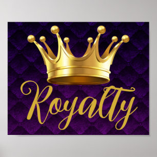 Guld Kron Lila Plysch Royalty Väggkonst Tryck