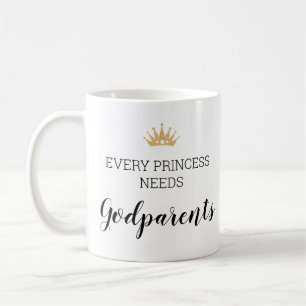 Guld Krona Alla prinsessa behöver gudföräldrar Kaffemugg