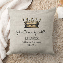 Guld Krona Beige Baby Birth Announcement Keepsaké Kudde