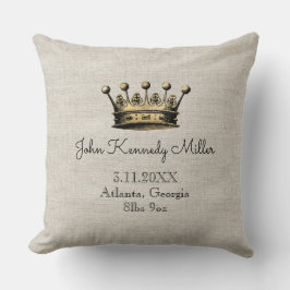 Guld Krona Beige Baby Birth Announcement Keepsaké Kudde