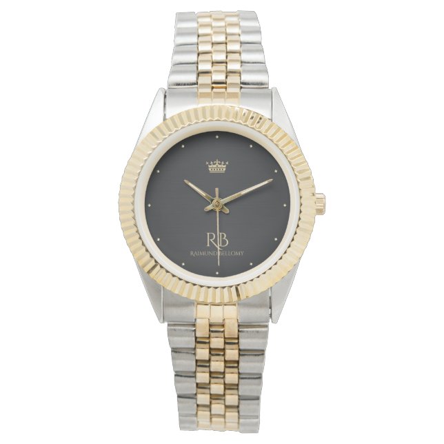 Guld Krona Black Metallic Watch Armbandsur (Framsida)