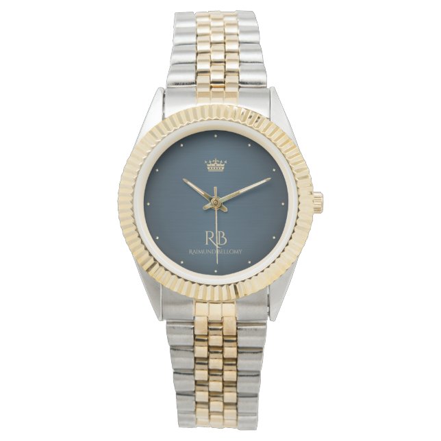 Guld Krona Blue Metallic Watch Armbandsur (Framsida)