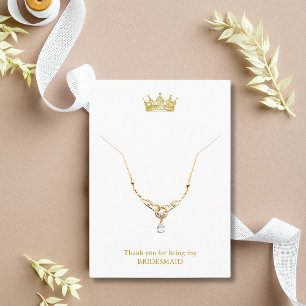 Guld Krona Bridesmaid Necklace Visning Card Placeringskort