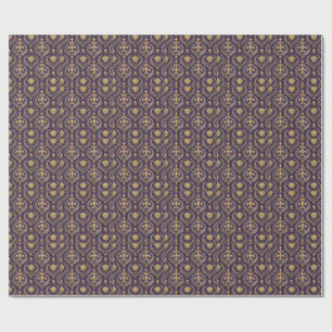 Guld Krona Fleur-de-lis Royal Lila Mönstertryck Presentpapper