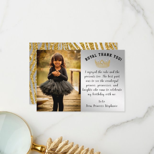 Guld Krona, Glitter Anpassningsbar Photo Princess  Tack Kort (Fram/Back In Situ)