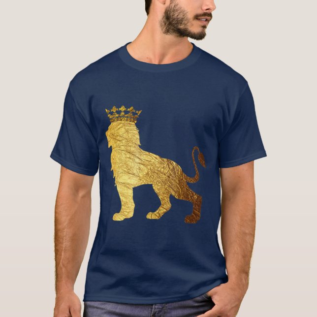 Guld Krona Kung Lejon för MenCool Boy Lejon T Shirt (Framsida)