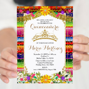 Guld Krona Mexiko Blommigt Quinceañera-inbjudan Inbjudningar