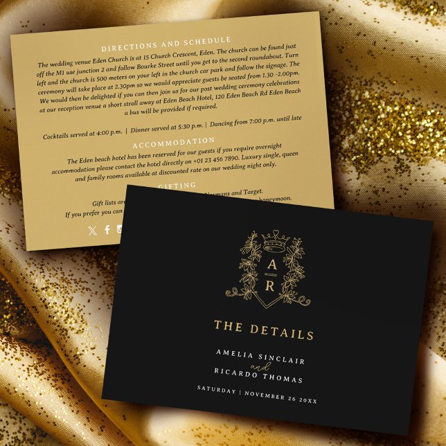 Guld krona monogram vigsel detaljer svart tilläggskort (Skapare uppladdad)