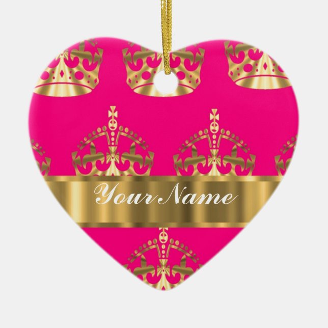 Guld krona på shock rosa julgransprydnad keramik (Framsidan)