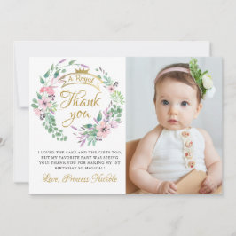 Guld Krona Princess Blommigt Girl Birthday Photo Tack Kort