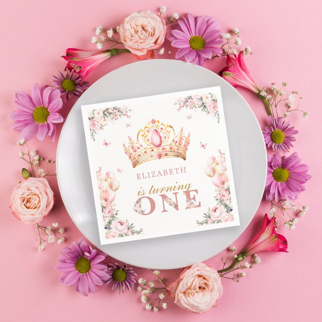 Guld Krona Princess Girl 1:a födelsedagsballongen Pappersservett (Skapare uppladdad)