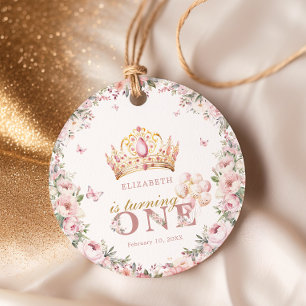 Guld Krona Princess Girl 1st Birthday Gåvor Etiketter