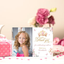 Guld Krona Princess Girl Birthday Tack för ditt ko Inbjudningar