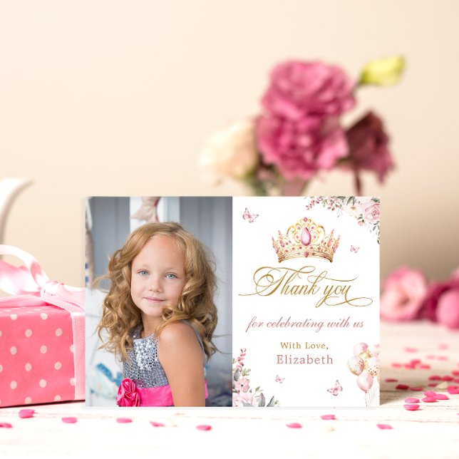 Guld Krona Princess Girl Birthday Tack för ditt ko Inbjudningar (Skapare uppladdad)