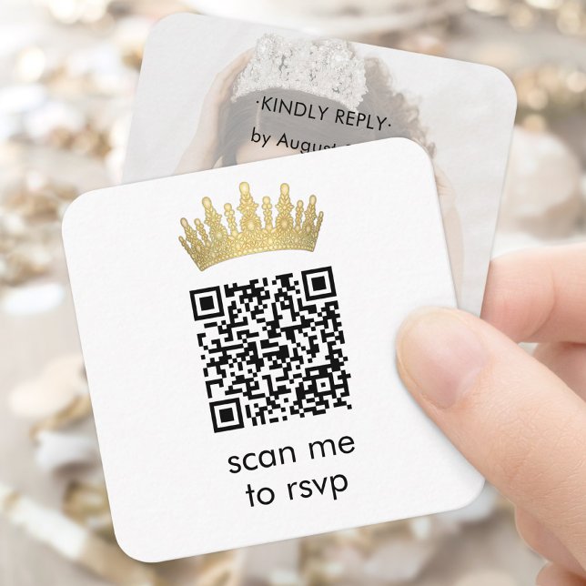 Guld Krona Quinceañera Photo Scan Me OSA QR-kod Tilläggskort (Skapare uppladdad)