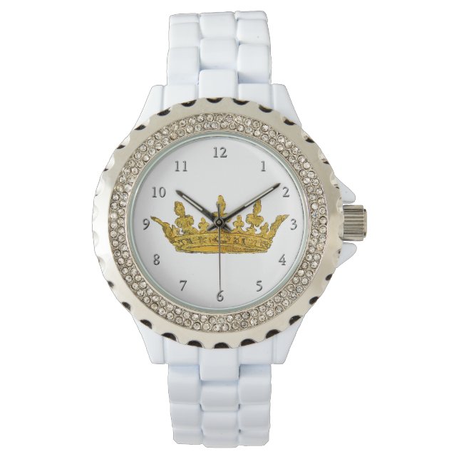 Guld Krona Rhinestone Armbandsur (Framsida)