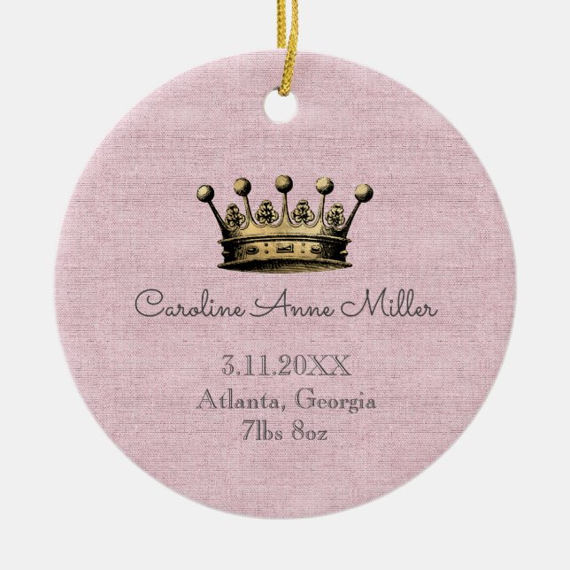 Guld Krona Rosa Birkelådgivning Keepsaké Julgransprydnad Keramik (Framsidan)