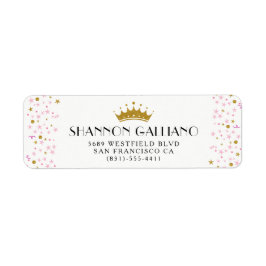 Guld Krona & Rosa Confetti Adress Returadress Etikett