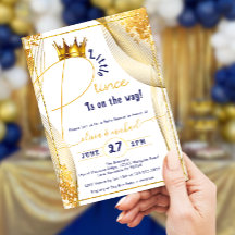 Guld Krona Royal Blue Prince Boy Baby Shower