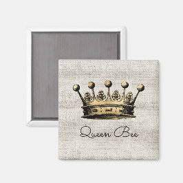 Guld Krona Royal Queen Bee Linen Chic Roligt Magnet