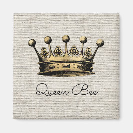 Guld Krona Royal Queen Bee Linen Chic Roligt Magnet