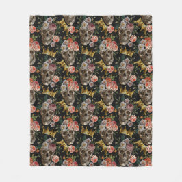 Guld Krona Skull Röd ros Mörk Gothic Halloween Fleecefilt