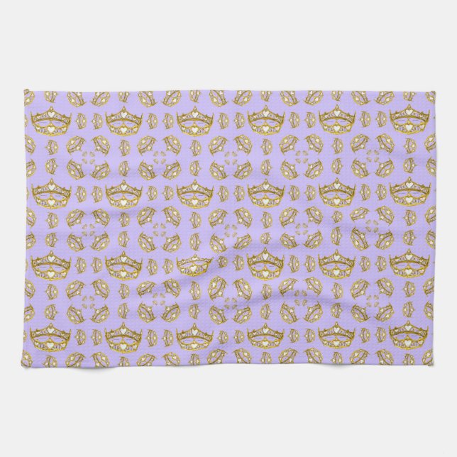 guld krona tiara periwinkle kökshandduk (Horisontell)