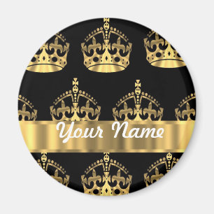 Guld- kronamönster på svart magnet