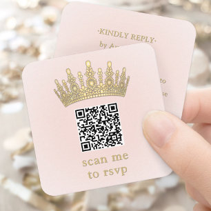 Guld Kronans Rosa Quinceañera Skanna Mig QR RSVP Tilläggskort